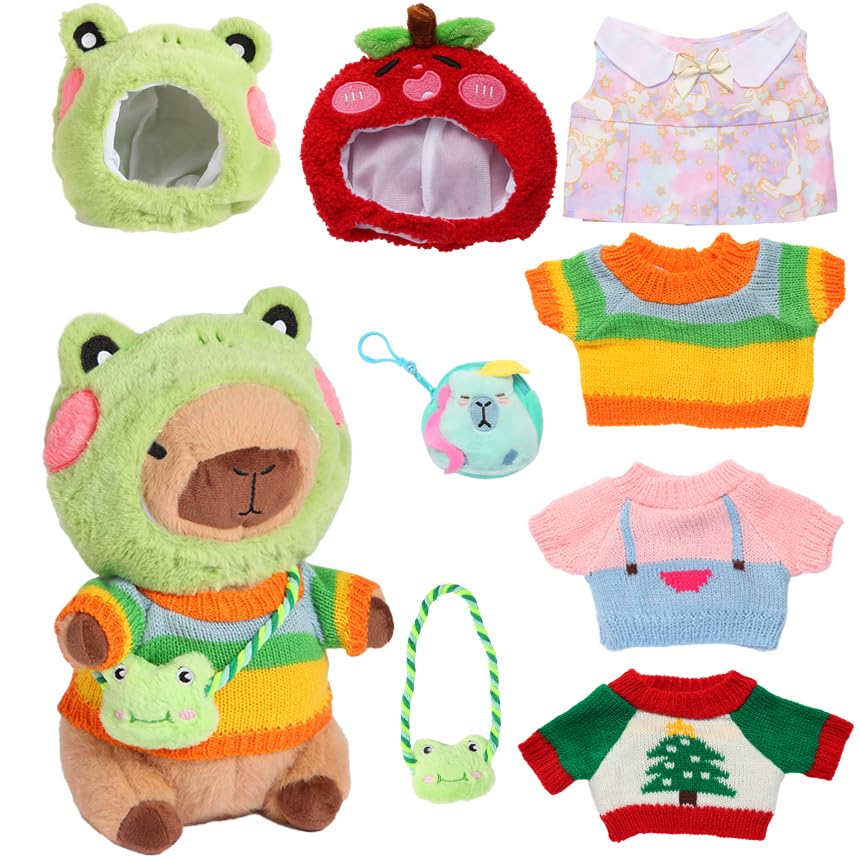 Photo 1 of Acgtrick Kawaii Capybara Plush with 9 pcs Clothes & Accessories, 10.2 in Capybara Plushie with Outfits Capybara Stuffed Animal Plush Toys for Kids Boys Girls