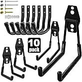 Jikro Heavy Duty Wall Garage Hooks, Steel Anti-Slip Utility Hooks Storage Organization Hangers for Ladders, Bikes, Hose, Garden Tools, Coats, Bags with Mounting Hardware Kit (Black, 10 Pack)