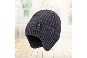 Fleece-Lined Knit Beanie with Snowflake Label,Knit hat- Winter Headwear for Cold Weather
