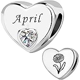 KunBead January-December Birthstone Birthday Month Flower Heart Love Bead Charms Compatible with Pandora Bracelet for Women