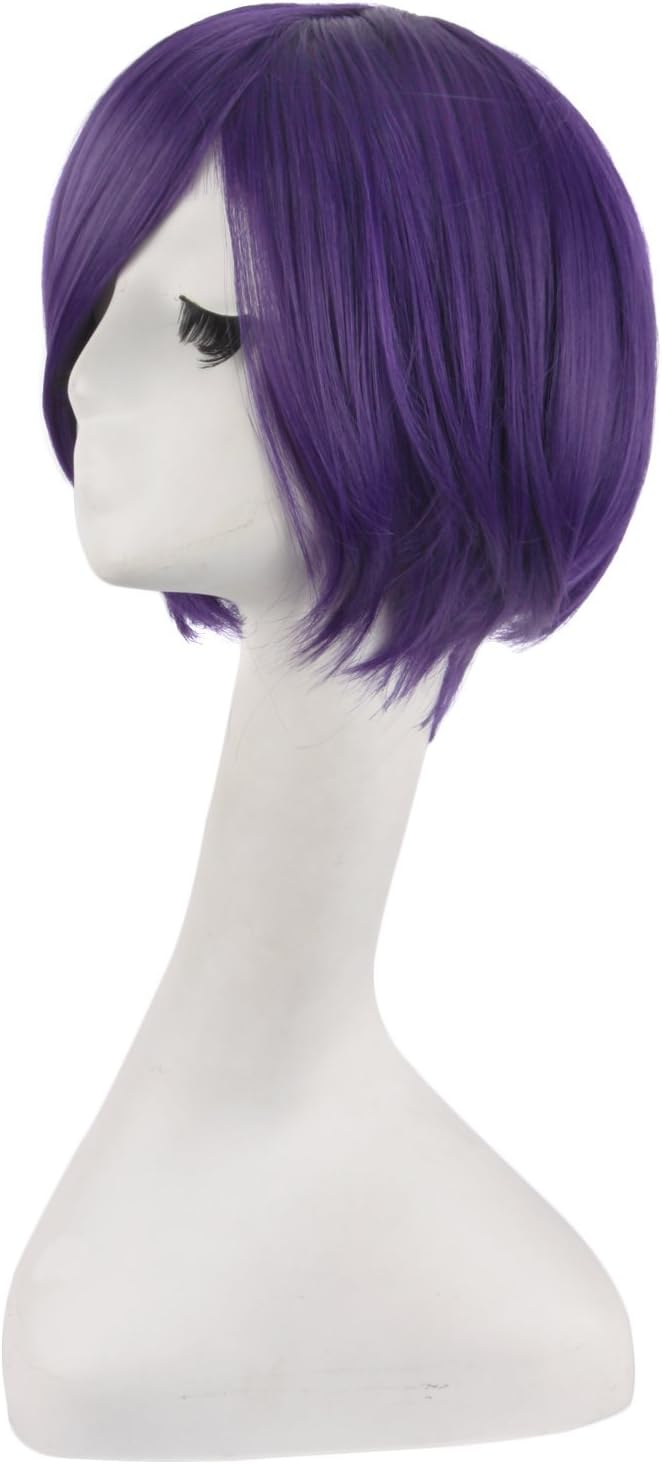 MapofBeauty 12"/30cm Short Paragraph Cosplay Wigs (Dark Purple), 12 Inch (Pack of 1) - Image 4
