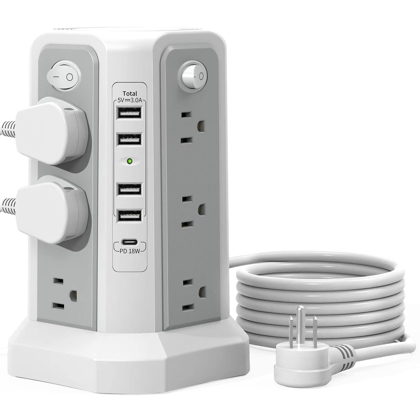 Photo 1 of Surge Protector Power Strip Tower with USB C Port(PD18W),10FT Extension Cord with 12 AC Outlets 5 USB Charging Ports, PASSUS Power Tower Surge Protection for Home Office DormRoom