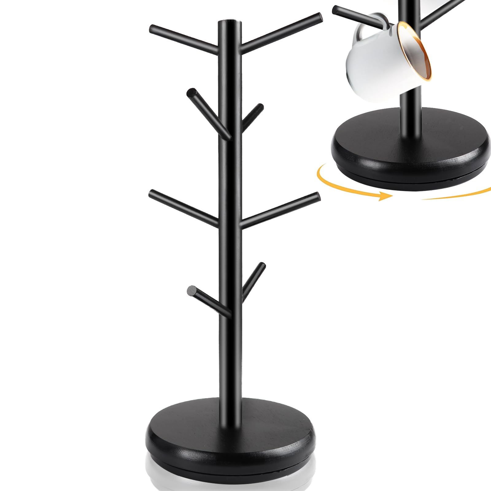 Tefola Mug Tree with 8 Hooks, Desktop Cup Storage Rack, Black Bamboo+PP Mug Holders, Cup Stand for Coffee Bar, Kitchen, Living Room, Tea Room(46 x18.4 x 18.4cm)