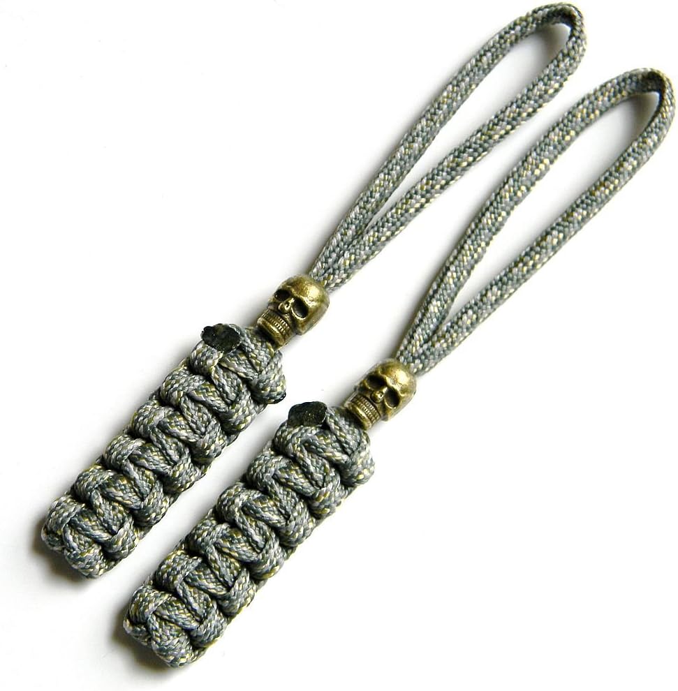 2 Digital ACU Paracord Zipper Pulls or Knife Lanyards With Bronze Skull Alloy Bead