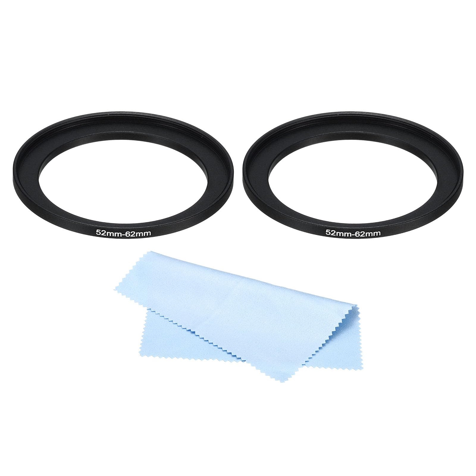 PATIKIL 52mm-62mm Metal Step Up Ring with Cleaning Cloth, 2 Pack Camera Lens Filter Adapter Ring Aluminum Filter Adapter Ring for Camera Lenses Hood, Black