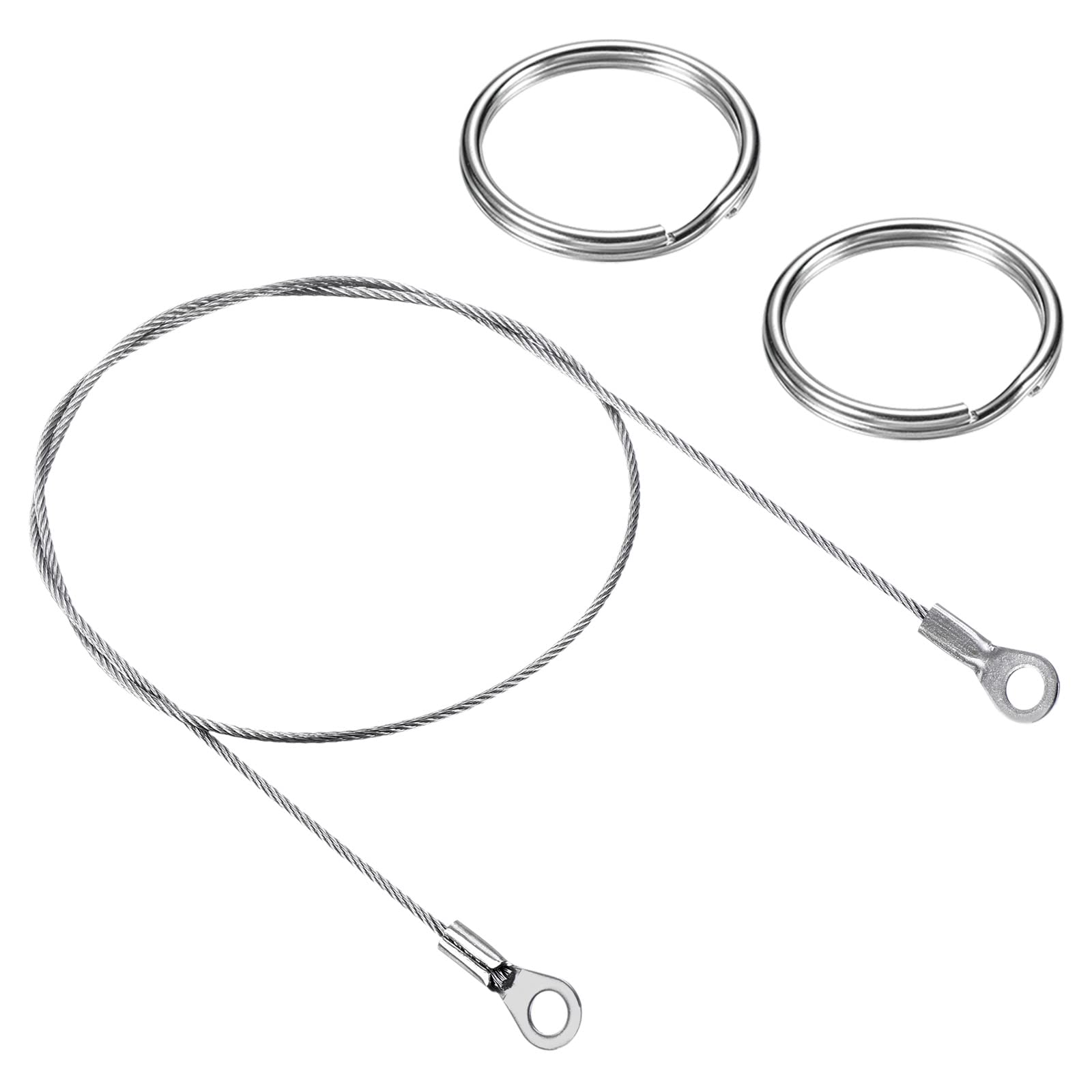 PATIKIL Stainless Steel Lanyard Cable 1.5mmx50cm, 6 Pack Eyelets Ended Security Wire Rope with 12 Pack Key Ring