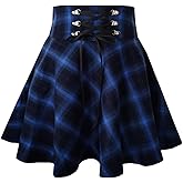TONCHENGSD Women's Gothic Plaid Skirt High Waisted A-line Flare Mini Skirt