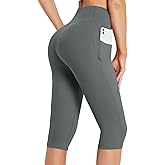baleaf Women's Capri Leggings with Pockets High Waisted Knee Length Capris Stretch for Casual Yoga Pants Workout Exercise