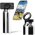 Ringo Insulated Water Bottle | Compatible MagSafe Water Bottle With Phone Holder | Stainless Steel Water Bottle With Magnetic Phone Tripod Mount | Hot 12H, Cold 24H, 360° Rotate - Stainless Steel 24oz