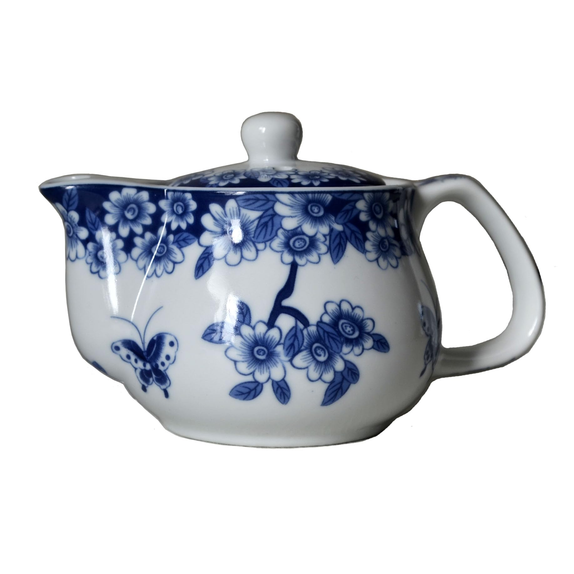 Small Porcelain Teapot, 9oz Tea Pot with Stainless Steel Infuser Classical Chinese Penoy Flower (Love of Butterfly)
