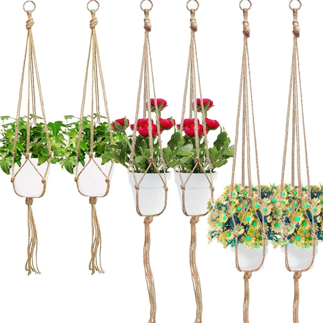 Newkiton 6Pcs/Set Plant Hangers Indoor Outdoor Wall Hanging Planter Holder Flower Pot Basket Boho Home Decor (3 Sizes)