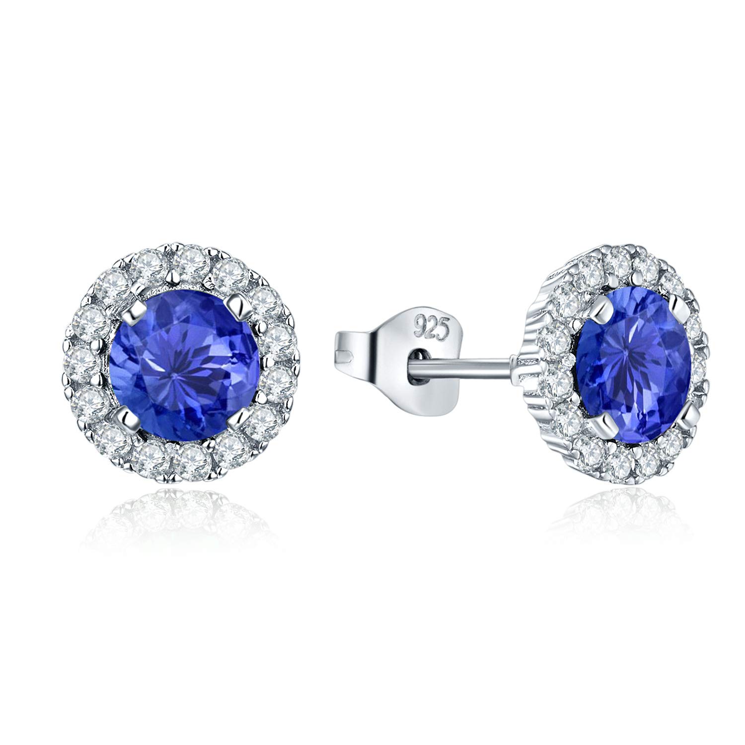 JO WISDOM Women Earrings,925 Sterling Silver 3A Zirconia December Birthstone Tanzanite Color Stud Earrings with White Gold Plated,Jewellery for Women — image 1