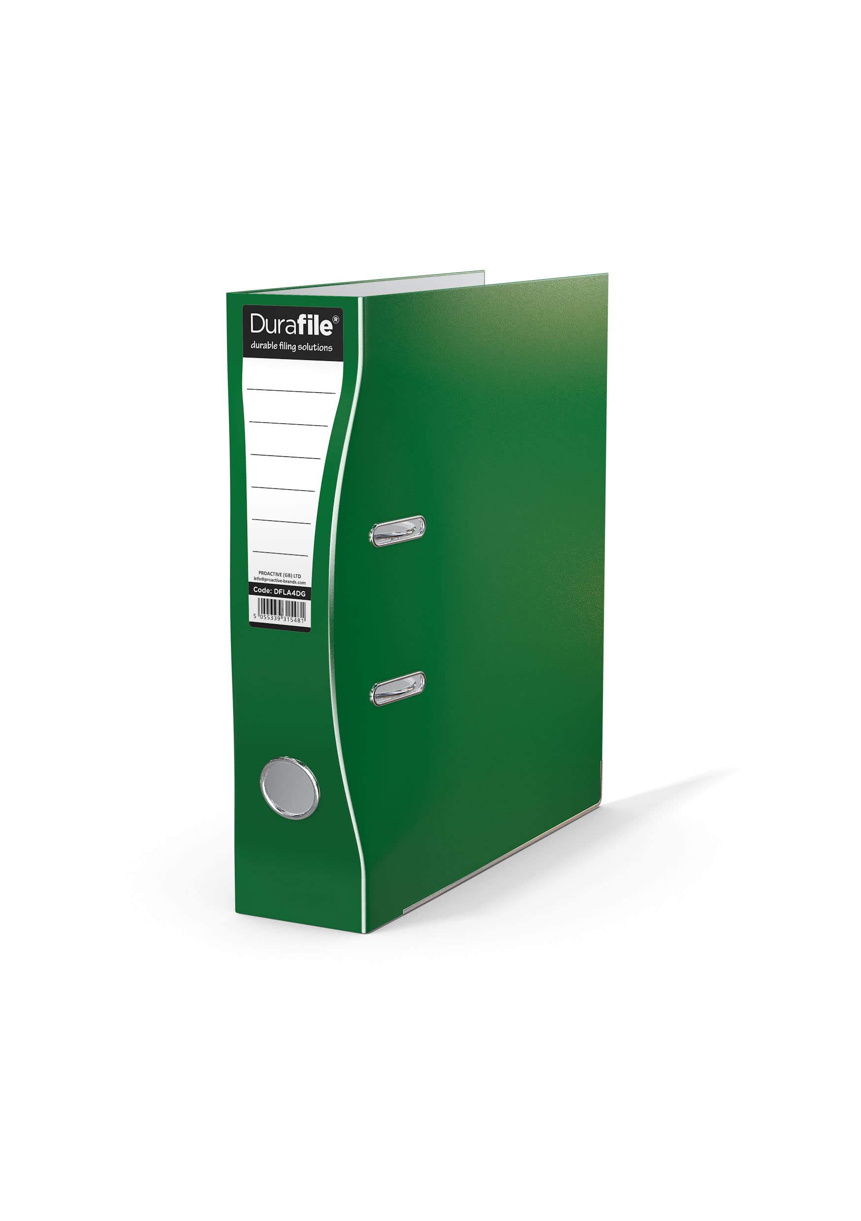 Durafile Lever Arch File, Dark Green File, 'Ergonomic Curved Spine' Single Folder, Glossy Heavy Duty Board Construction with Metal Mechanism, Suitable for A4 Documents, Storage File folders
