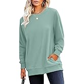 RUMIA Crewneck Fall Sweatshirts for Women Trendy- Women's Plain Long Sleeve Pullover Tops with Pockets Fashion