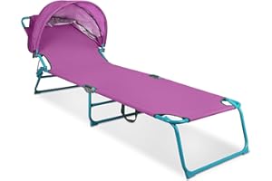 Northroad Outdoor Lounge Chair, Tanning Chair with Sunshade Roof, Adjustable Backrest Folding Chaise Lounge, Reclining Beach Bed for Beach, Camping, Hiking -Purple