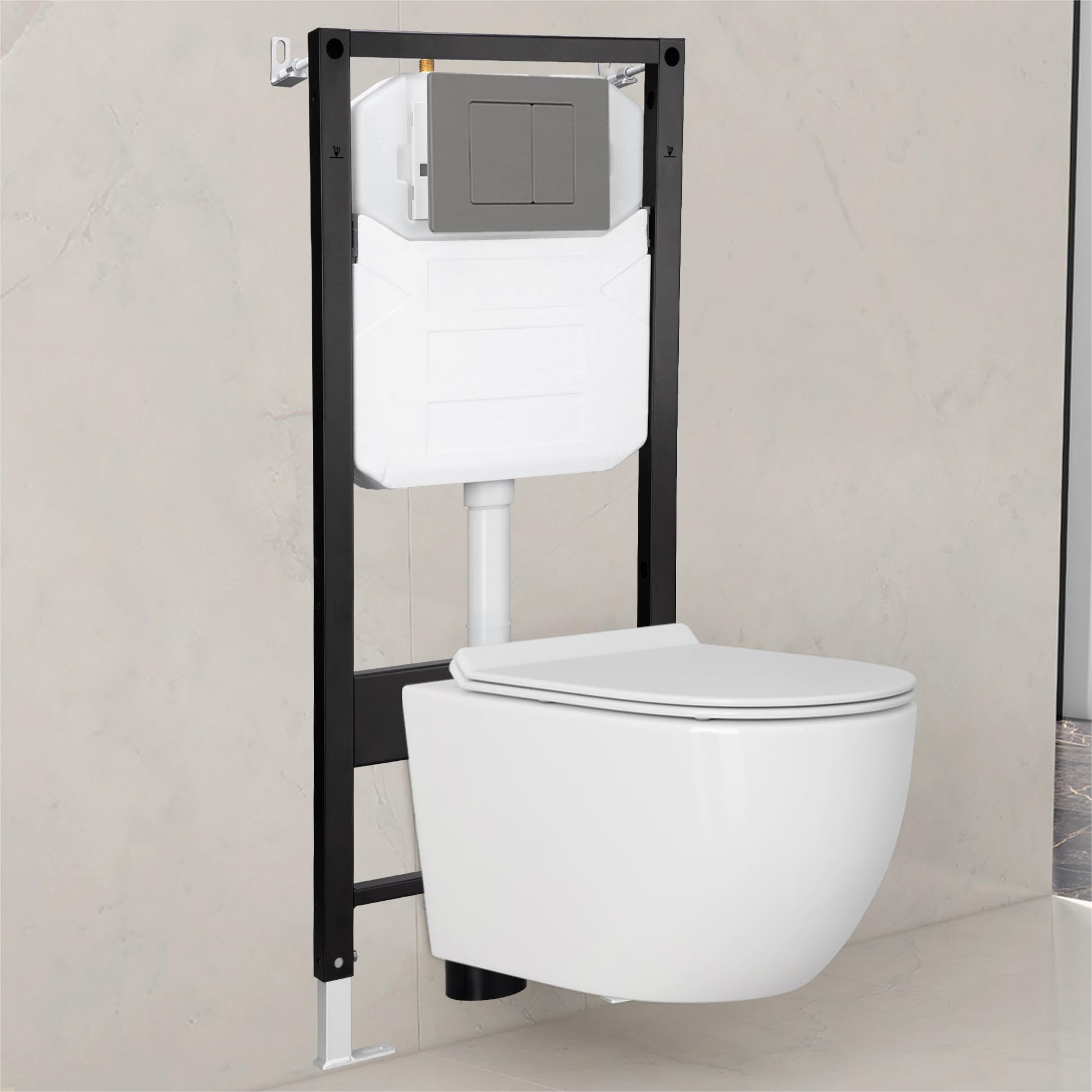 Photo 1 of ** NEW*** Wall Hung Toilet with Tank, Eridanus Wall Mounted Toilet Combo Set, In-Wall Toilet Tank Carrier, Dual-Flush Plate Included, Floating Toilet Bowl With Soft-Close Seat, Glossy White, 2 Separate Packages
