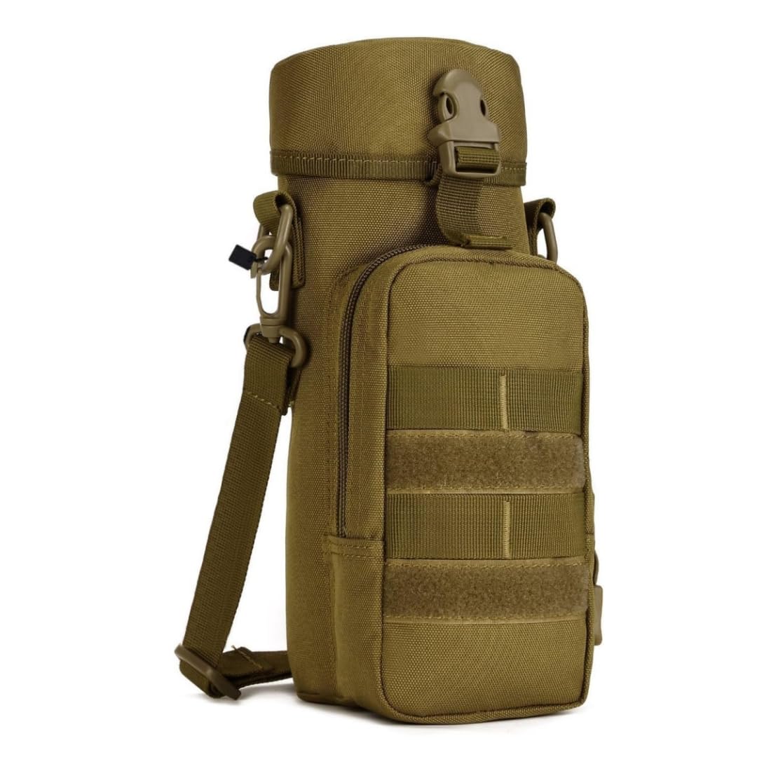 HUNTVP Water Bottle Pouch Holder with Strap, Water Bottle Bag Carrier, Tactical Military Molle Kettle Canteen Crossbody Bag (800/1000ml) (Brown)