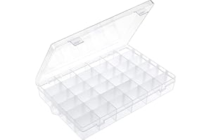 OUTUXED 36 Grids Clear Plastic Organizer Box with Adjustable Compartment Dividers, Jewlery Storage Bead Organizer Rock Collection Box for Fishing Tackles Washi Tapes Threads