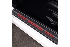 RTGiujds 4Pcs for Rogue Door Sill Protector Reflective 4D Carbon Fiber Sticker Decoration Door Entry Guard Door Sill Scuff Plate Stickers Accessories for Nissan Rogue (Red)