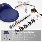 KKTONER PU Leather Round Rolling Stool with Back Rest Blue 360 Swivel 46-62cm view 7