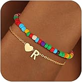 BLThing Colorful Initial Bracelets for Women Girls - 14K Gold Plated Heart Letter Bracelets Cute Bohemian Summer Jewelry Birthday Gifts for Teen Girls Back to School Gifts