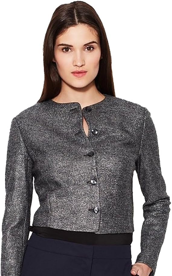 Magaschoni Collection Shimmer Jacquard Blazer, Charcoal/Silver, 6 at