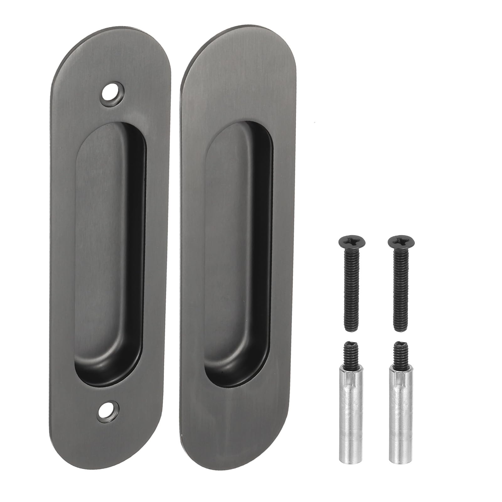 PATIKIL Recessed Finger Flush Pulls 6" Rectangular Pocket Door Handles Sliding Closet Door Pulls Barn Hardware Set with Screws/Sleeve Bolts for Home Bathroom, Grey
