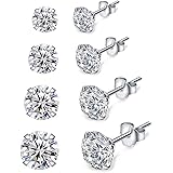 Shuxin Silver Stud Earrings for Women, 4 Pairs 925 Sterling Silver Cubic Zirconia Stud Earrings Set, Hypoallergenic Small Sleeper Cartilage Studs, with Clear 5A Cubic Zirconia, Size: 3, 4, 5, 6mm