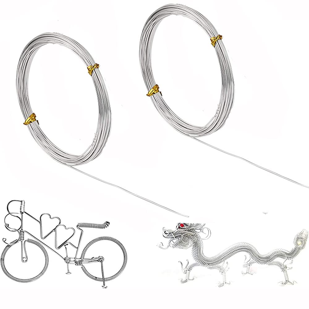 ANCLLO 2pcs X 20M Bonsai Care Tool Tree Training Wire 1.0mm Plant Craft Wire Aluminum Wire Handicraft Weaving, For Holding Bonsai Branches (Each Roll 20M, Silver)