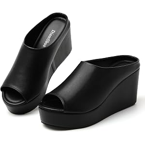 DiamShus Women's Wedge Sandals Open Toe Orthopedic Leather Slides Comfortable Dress Casual Walking Platform Light Weight Fash