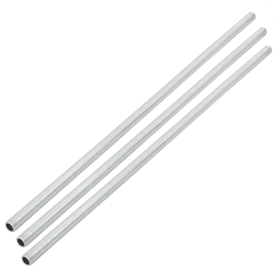 Sourcingmap Lamp Pipe Nipple, M10 Thread 400mm Length Hollow Lamps Repair Part Hardware for Lamp Lights, Zinc Plated Silver Tone, Pack of 3
