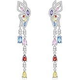 EUSJ 925 Sterling Silver Butterfly Dangling Earrings Colorful Cubic Zirconia Butterfly Earrings for Women Birthday/Valentine's Day