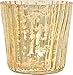 Luna Bazaar Vintage Mercury Glass Candle Holders (3-Inch, Caroline Design, Vertical Motif, Gold, Set of 4) - for Use with Tea Lights - for Parties, Weddings, and Homes - Mercury Glass Votive Holders