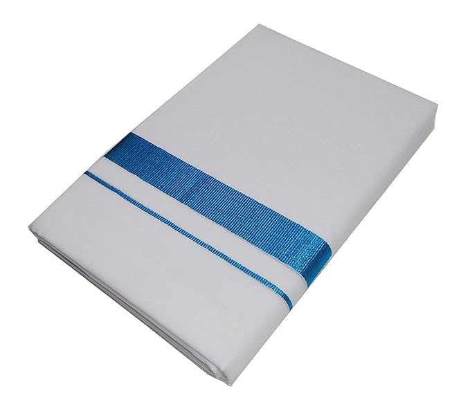 Men's Pure Cotton Double Dhoti(128_White With Colour Border_4m)