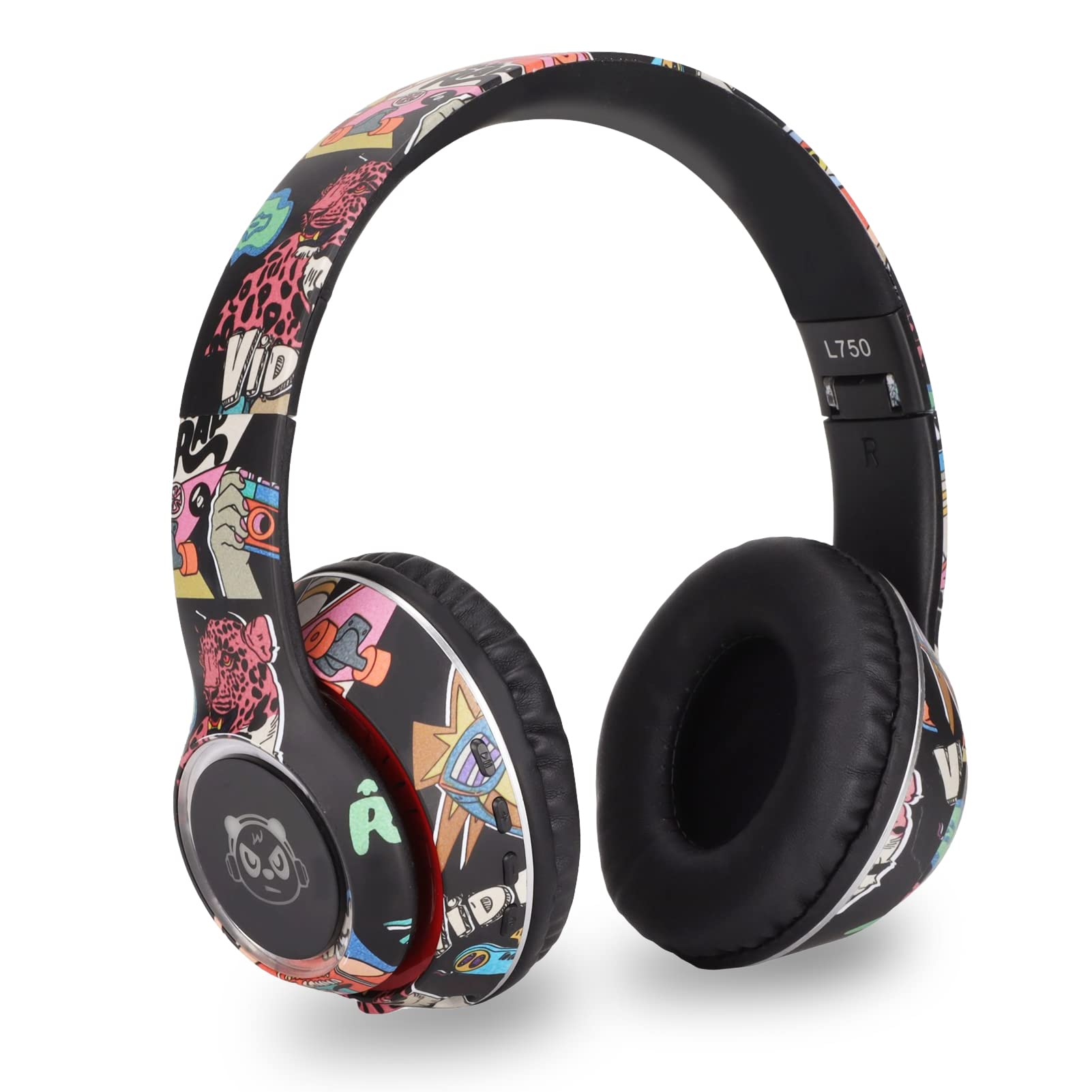 Zunate Gaming Headset, HiFi Stereo Wireless Bluetooth Headset with LED Colorful Lights, Cool Colorful Graffiti Appearance, Support BT, Memory Card, AUX Player, for Smartphone Tablet Computer