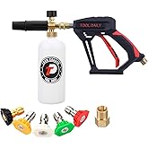 Tool Daily Short Pressure Washer Gun with Foam Cannon, 1/4 Inch Quick Connector, with 5 Pressure Washer Nozzle Tips, 1 Liter