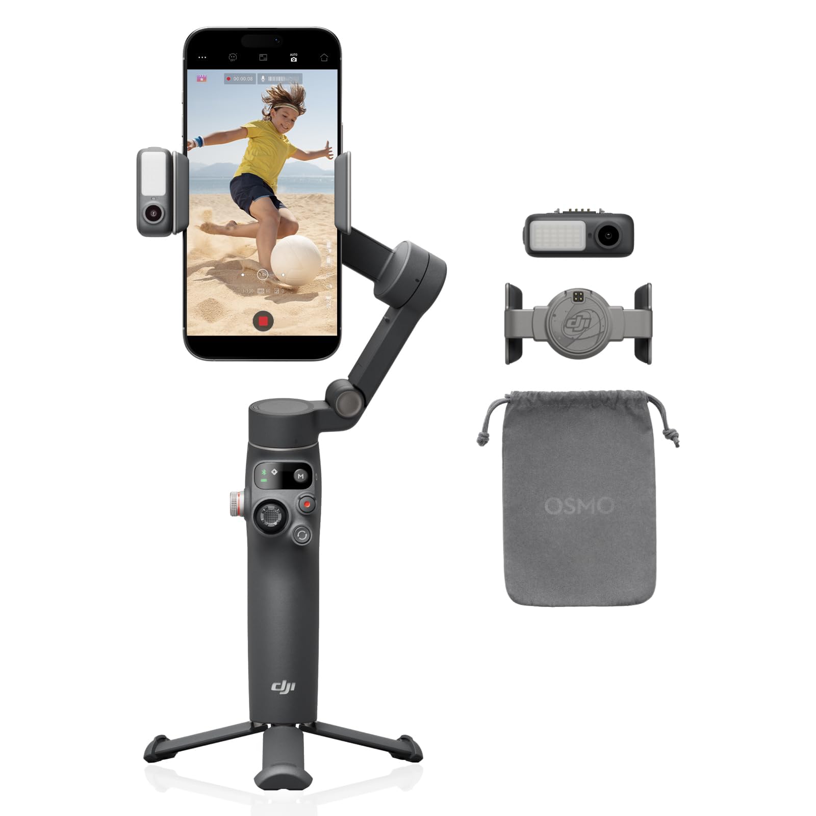 DJI スマホ ジンバル Osmo Mobile 7P ジンバルスタビライザー（iPhone/Android) ネイティブトラッキング 照明 3軸スマホジンバル クイックスタート ワンタップ編集 延長ロッド＆三脚内蔵 10時間使用 スマホ充電商品画像