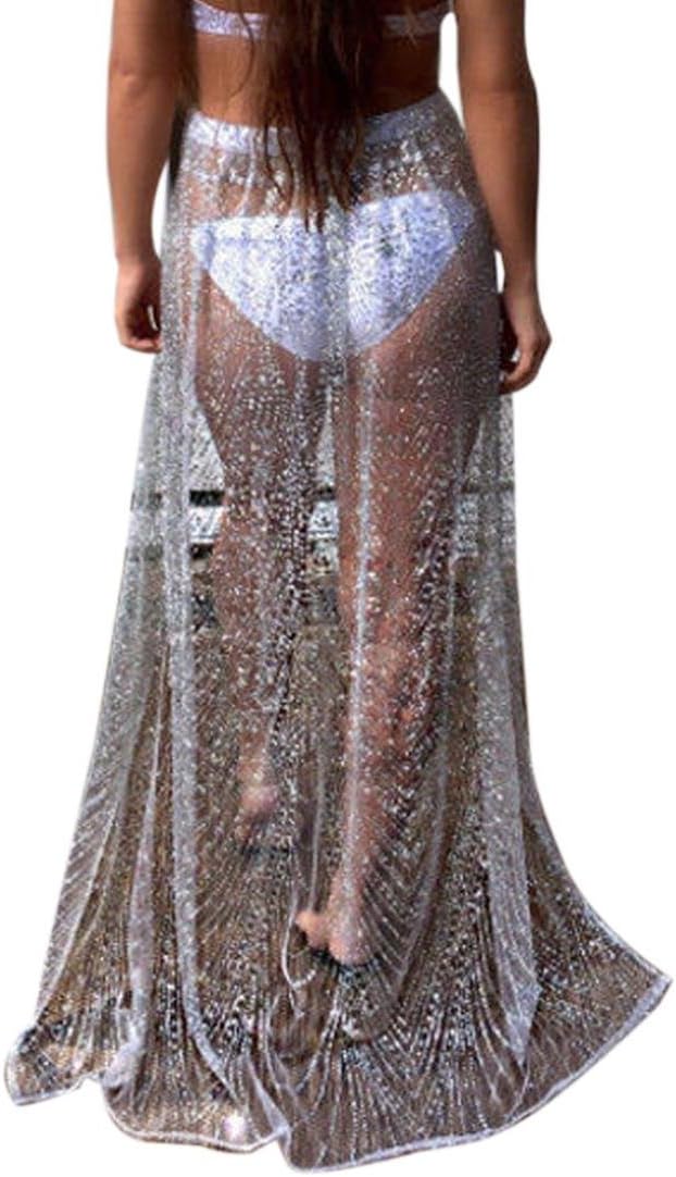 LILICAT Ladies Beach Cover Up Bikini Sequins Swimwear Coverup Sarong Wrap Pareo Skirt Swimsuit Womens Sexy Skirts Bling Gold Sliver Fashion Casual Summer (Sliver, S)