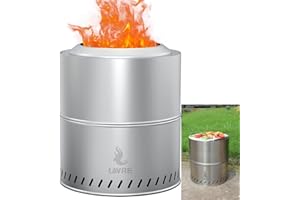 OutVue 15.3 inch Stainless Steel Smokeless Fire Pit with Grill & Carry Bag, Outdoor Portable Smokeless Firepit, Wood Burning Fire Pits for Camping, Bonfire, Low Smoke Firepit for Outside