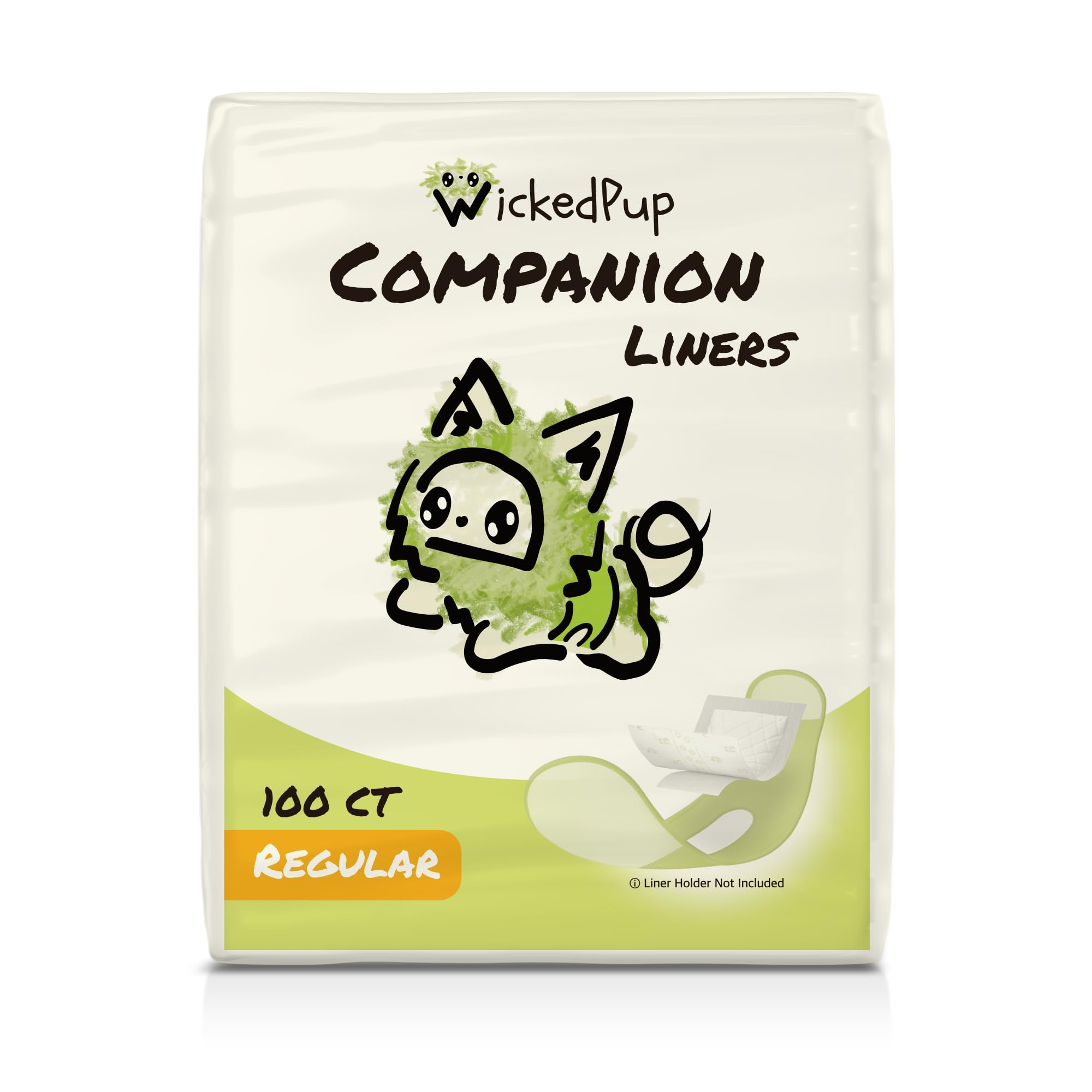 Photo 1 of WICKEDPUP Dog Diaper Liners Booster Pads for Male and Female Dogs, 100ct | Disposable Diaper Inserts fit Most Reusable Pet Belly Bands, Wraps, and Washable Period Panties