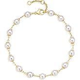 LOYATA Chain Bracelet Gold Link 14K Gold Plated Dainty Pearl Bracelet Simple Jewelry Gift for Women
