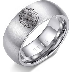 The Seals of the Seven Archangels Protection Amulet Seal Solomon Kabbalah Stainless Steel Ring Polished Comfort Fit Band Blac