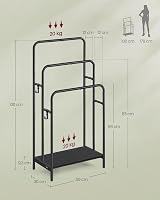 VASAGLE Freestanding Towel Rack 3-Tier 50x30x100 cm with Shelf Ebony Black view 5