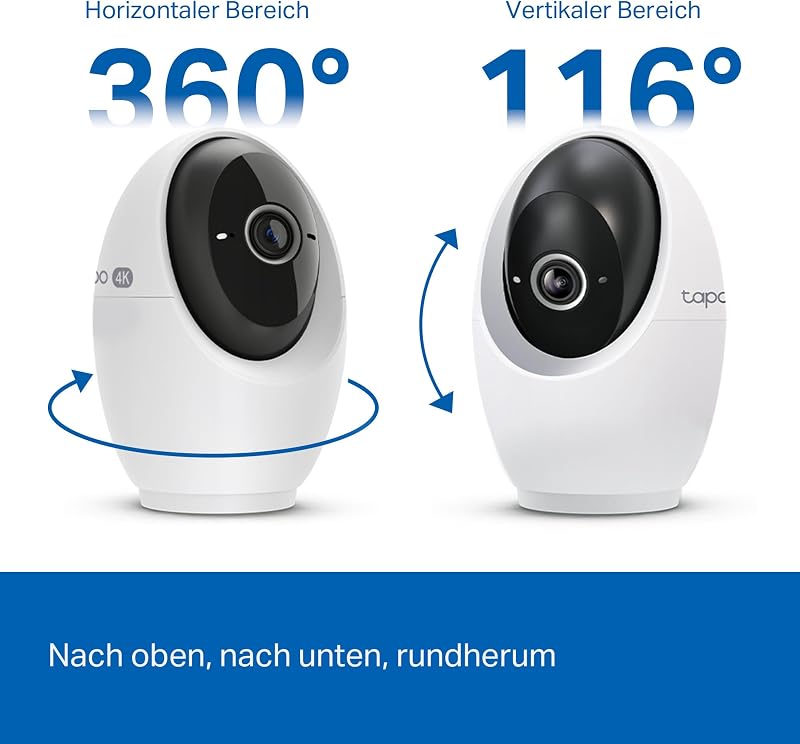 C260 4K 8MP Überwachungskamera Innen 360°, Lokale KI-Erkennung, Physischer Privatsphärenmodus, 18-Facher Digitalzoom, Bewegungsverfolgung, Zwei-Wege-Audio, MicroSD-Karte Bis zu 512 GB