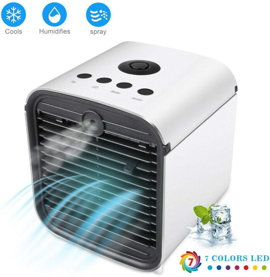 WHHJW Air Conditioner Fan, 5 In1 Small Personal Fan/Swamp Cooler/Humidifier/LED Light/UV Purifier, USB Rechargeable, for Desktop Bedroom Office Home
