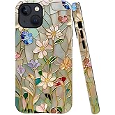 TnXee Case Compatible with iPhone 15,Fall Prevention Bright Hybrid 2-Layer Hard Shell Phone Case for Girls Boys,Stained Glass Bloom Flower
