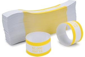 L LIKED Money Band Self Sealing Currency Straps for Bill Wrappers (Yellow $1000-1000 PCS)