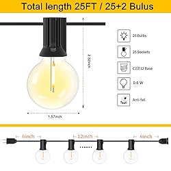 25Ft Globe LED String Lights, G40 Outdoor LED