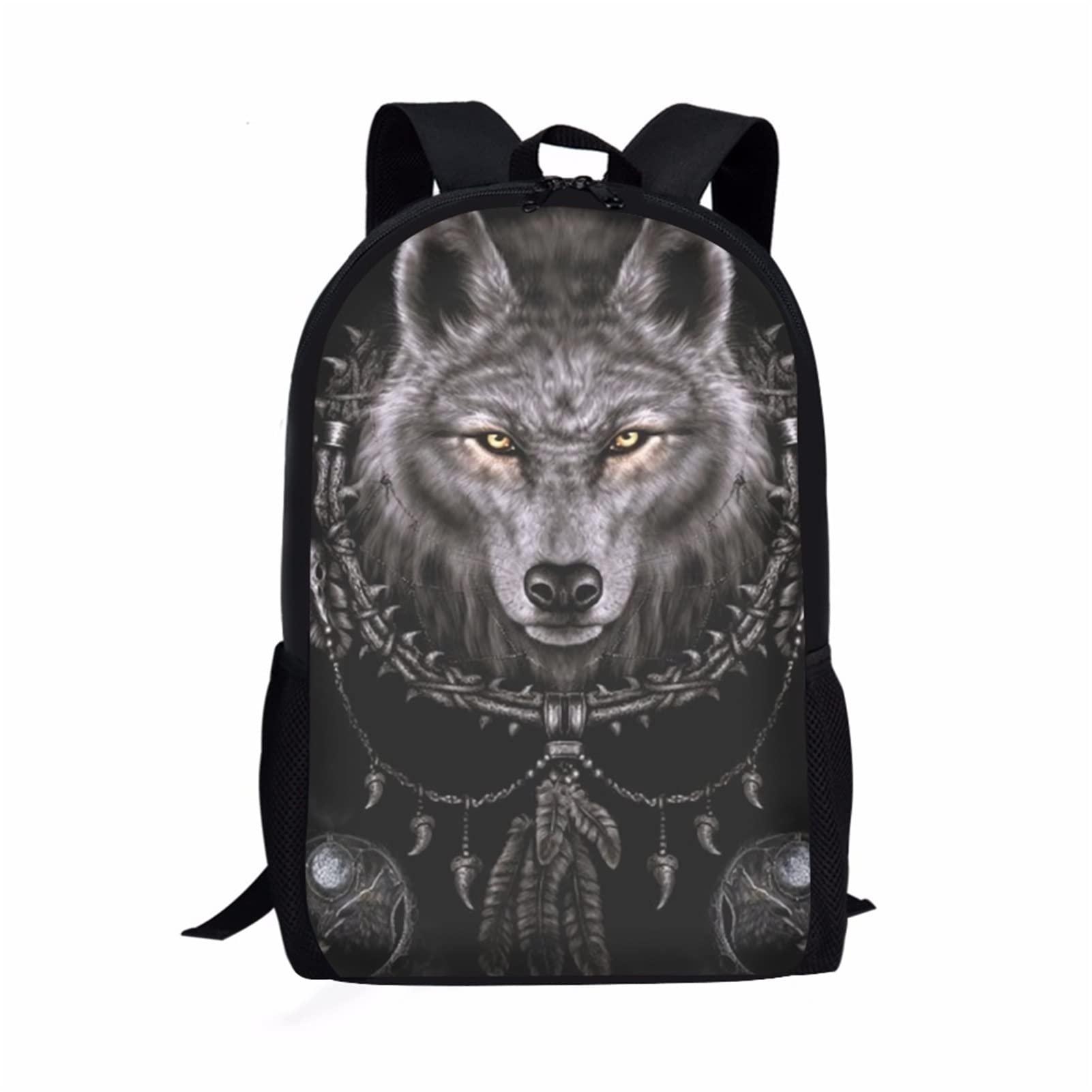 Dolyues Wolf Dream Catcher Backpacks for Kids Graphic Animal Print School Backpack Middle High Student Back Pack with Adjustable Shoulder Strap