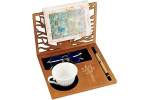 BENECREAT Wood Book Holder Stand, Multifunctional Book Nook Organizer with Cup, Glasses, Pen & Phone Holder for Nightstand De